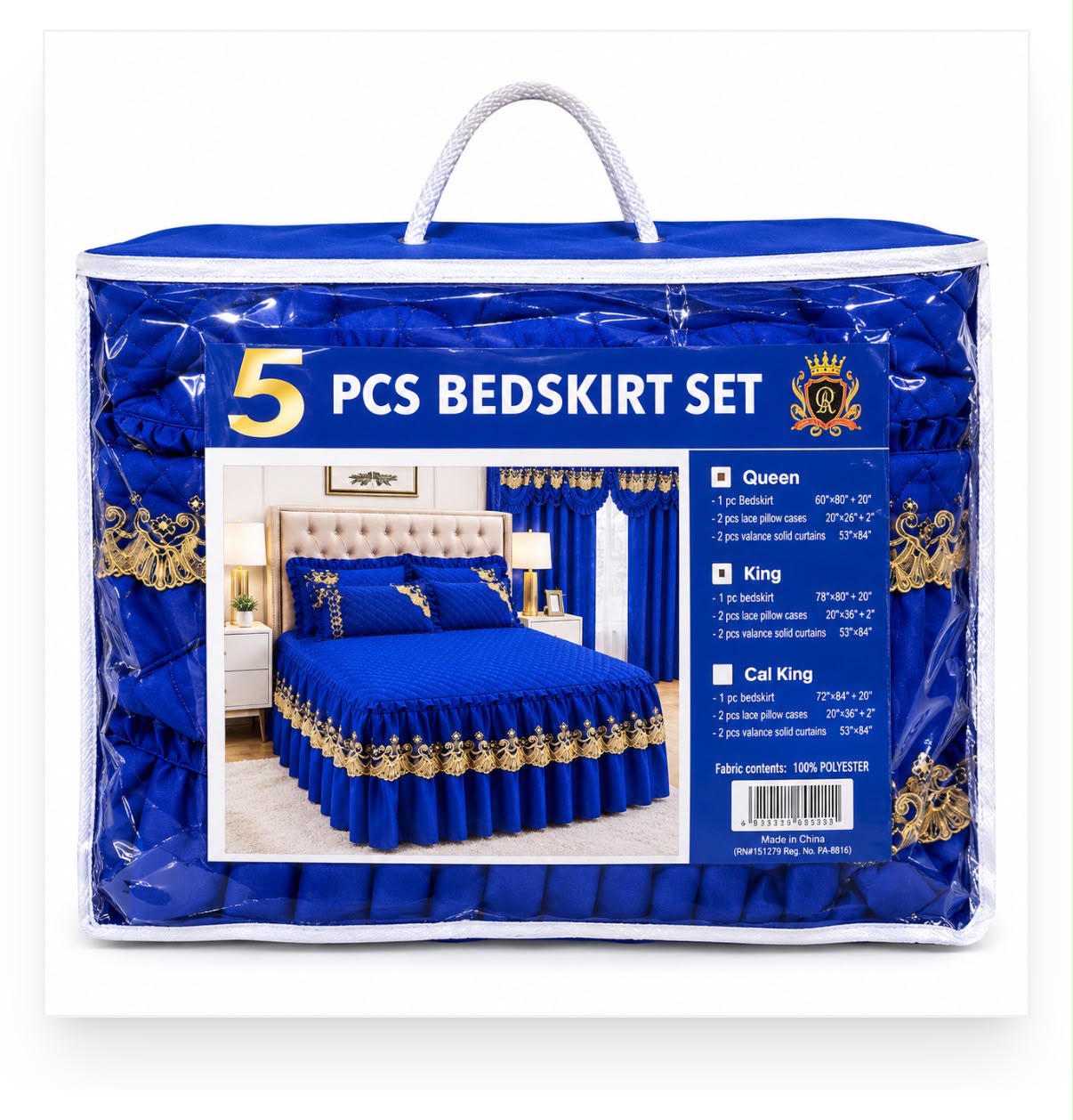 5 PCS BEDSKIRT SET BLUE