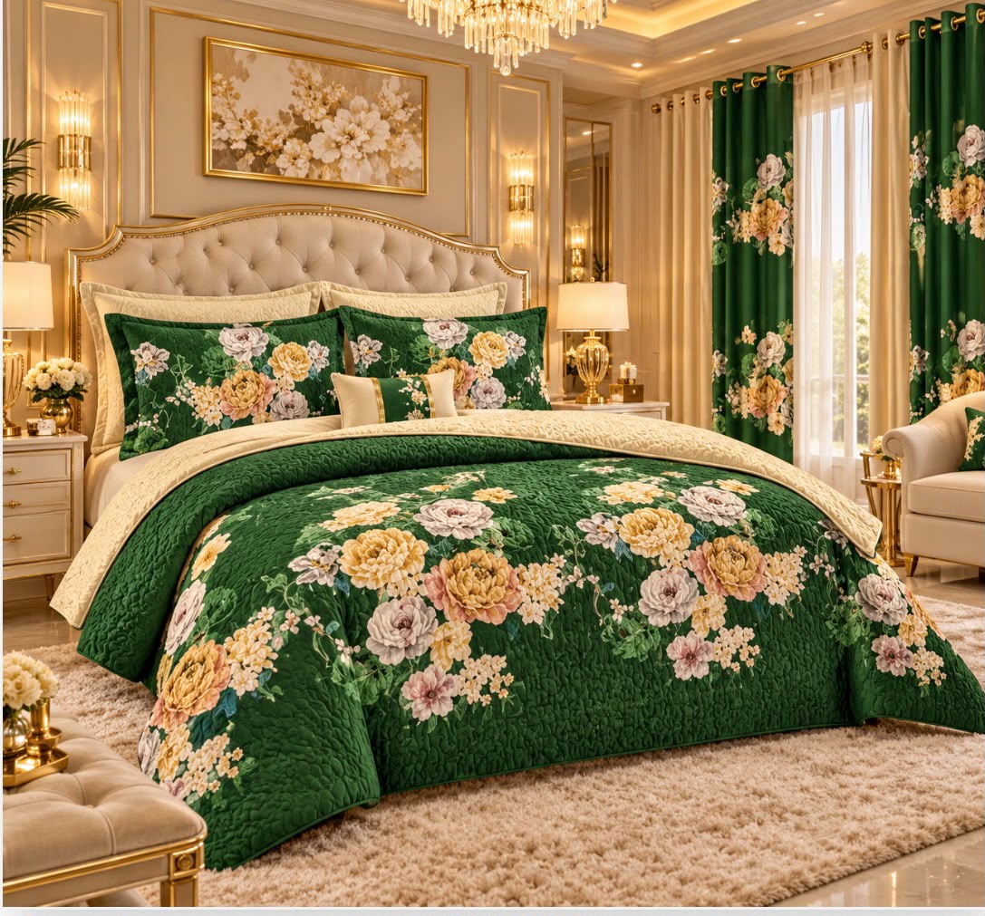 King Bed Spread Dark Green